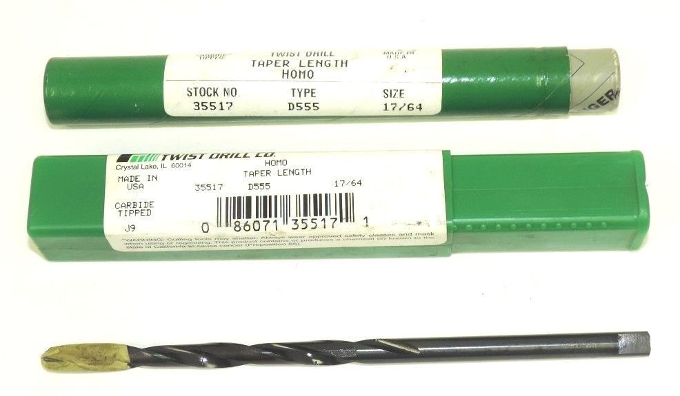 LOT OF 2 NEW PRECISION TWIST DRILL CO. STOCK NO. 35517 CARBIDE TIPPED TYPE D555