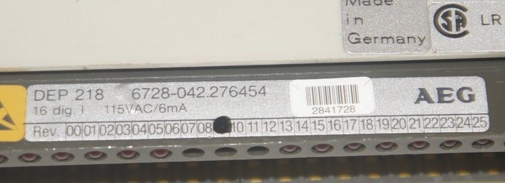 AEG MODICON DEP2186728-042.276454 INPUT MODULE 16 DIG, 115 VAC, 6 MA