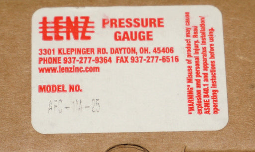 NEW LENZ AFC-1M-25 PRESSURE GAUGE 0-1000PSI, AFC1M25