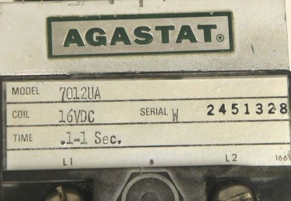 AGASTAT 7012UA TIME DELAY RELAY COIL 16VDC, TIME .1-1 SEC.