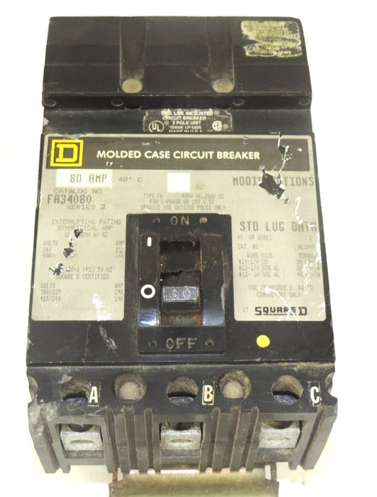 SQUARE D FR34080 SERIES 2 MOLDED CASE CIRCUIT BREAKER 80AMP, 40DEG. C, 240-480V