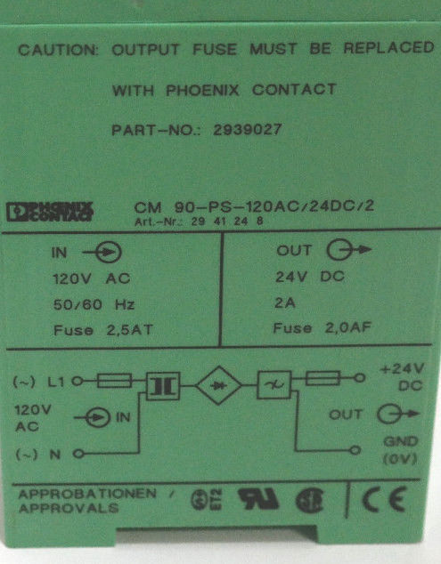 PHOENIX CONTACT 2939027 POWER SUPPLY CM 90-PS-120AC/24DC/2