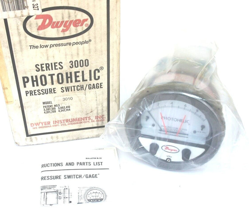 NIB DWYER 3010 SERIES 3000 PHOTOHELIC PRESSURE SWITCH GAGE