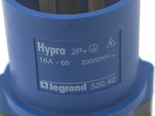 LEGRAND HYPRA 520-42 STRAIGHT PLUG CONNECTOR, 2P+, 16A-6H, 200/250V, 52042