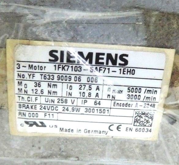 SIEMENS 1FK7103-5AF71-1EH0 SERVOMOTOR & ALPHA SPK 140-MX2-5-4X1-000 GEAR REDUCER