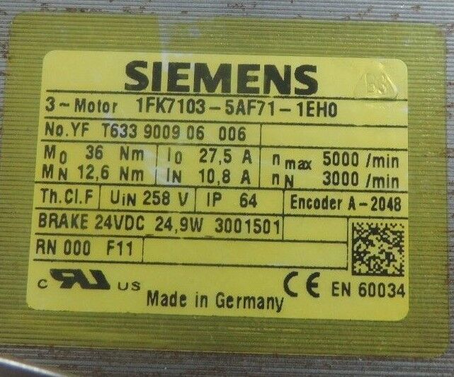 SIEMENS 1FK7103-5AF71-1EH0 SERVOMOTOR & ALPHA SPK 140-MX2-5-4X1-000 GEAR REDUCER