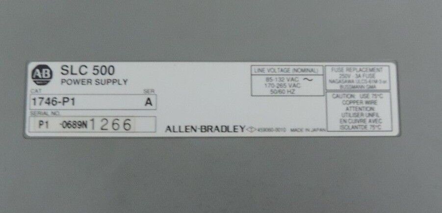 ALLEN BRADLEY 1746-A4 SLC 500 4 SLOT RACK WITH 1746-P1 POWER SUPPLY SER A