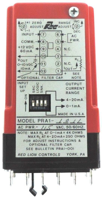 RED LION CONTROLS PRA1-1011 CONVERTER FREQUENCY TO ANALOG W/ CONN. BASE PRA11011