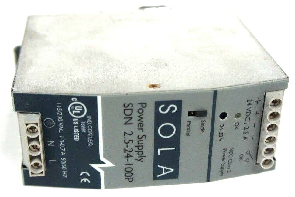 SOLA ELECTRIC SDN-2.5-24-100P POWER SUPPLY 24VDC 2.5AMP SDN2524100P