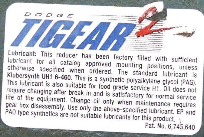 DODGE 202Q20L56 TIGEAR2 GEAR REDUCER 1.37HP 20:1 RATIO 796 TORQ 1750RPM 1" SHAFT