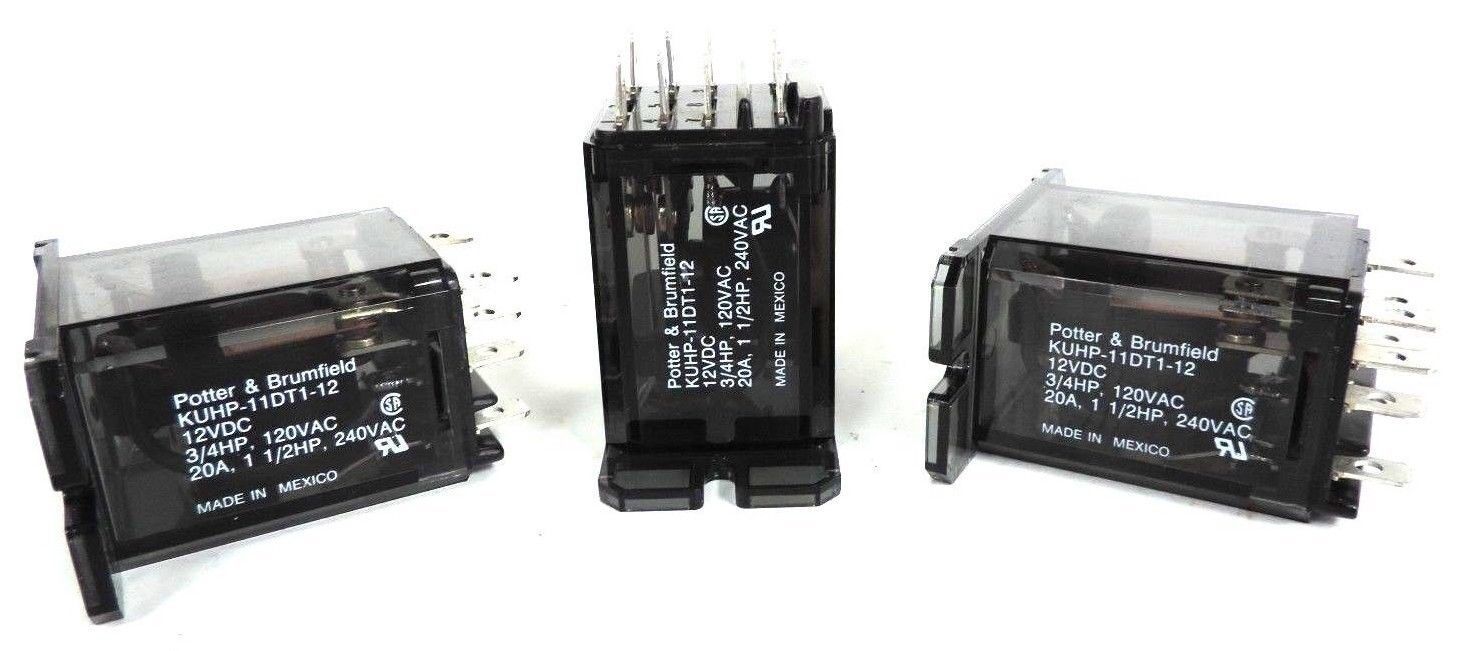 LOT OF 3 POTTER & BRUMFIELD KUHP-11DT1-12 POWER RELAYS 12VDC 3/4HP 120VAC