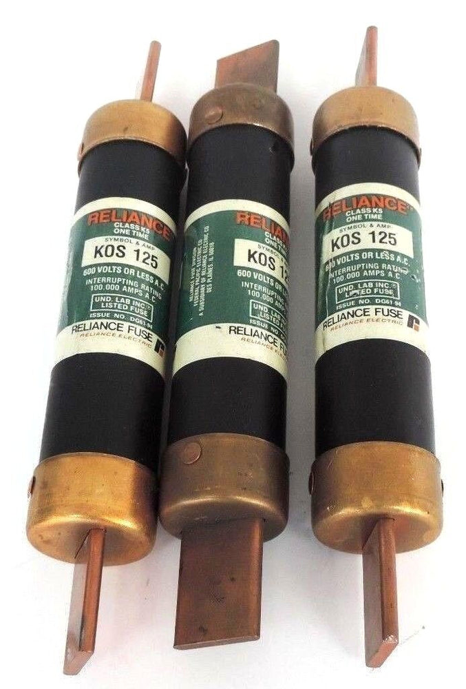 LOT OF 3 RELIANCE ELECTRIC KOS 125 CLASS RK5 FUSES KOS125