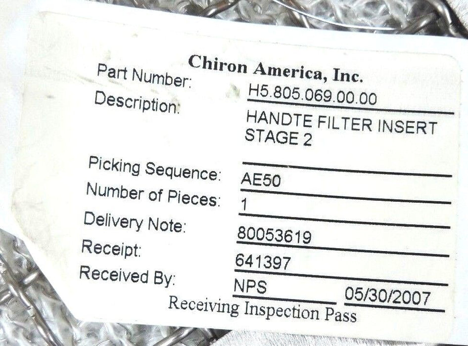 (2) CHIRON AMERICA H5.805.069.00.00 HANDLE FILTER INSERTS, STAGE 2, 55-494-1832