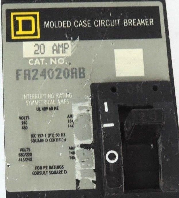 SQUARE D FA24020AB MOLDED CASE CIRCUIT BREAKER 480V 20AMP