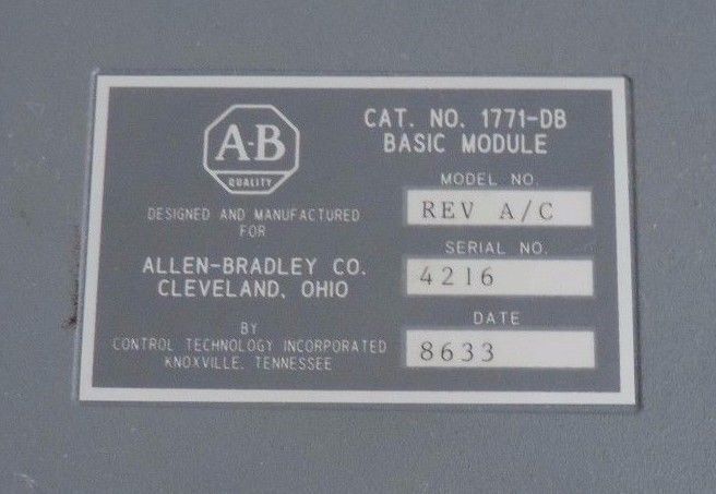 ALLEN BRADLEY 1771-DB BASIC MODULE REV A/C 1771DB