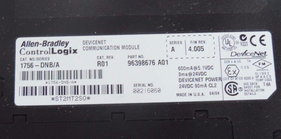 ALLEN BRADLEY 1756-DNB/A DEVICENET COMMUNICATION MODULE P/N 96398976 1756DNB A