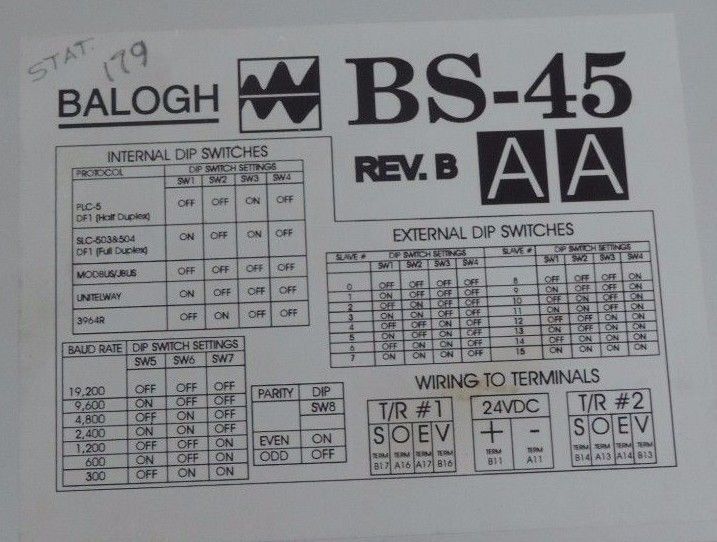 USED BALOGH BS-45-AA REV. B SERIAL CONTROL MODULE  BS45AA BS-45AA