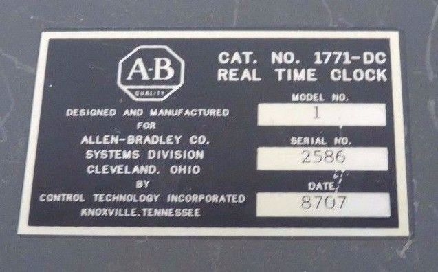 ALLEN BRADLEY 1771-DC REAL TIME CLOCK 1771DC MODEL NUMBER 1