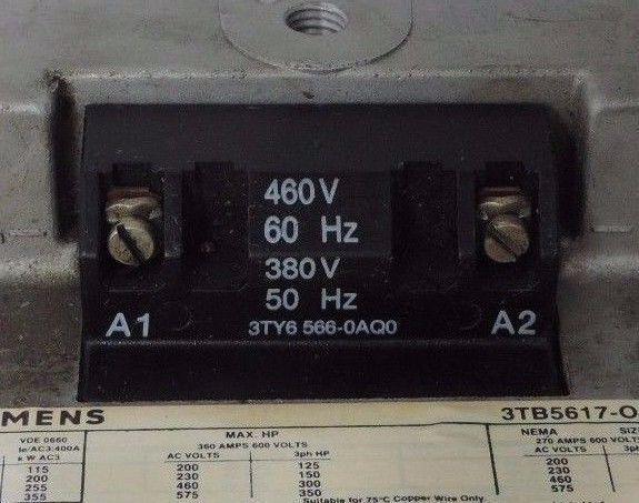 SIEMENS 3TB5617-OA CONTACTOR 270AMP 3POLE 3TB5617OA