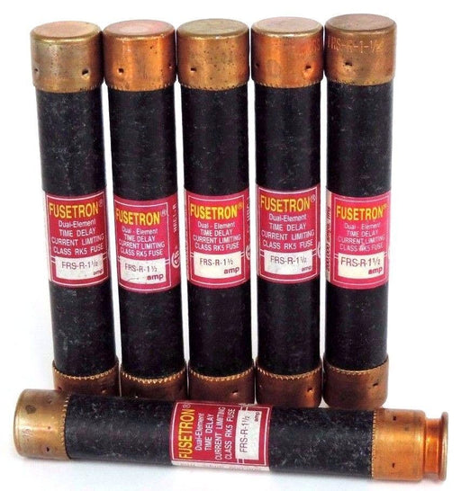 LOT OF 6 BUSSMANN FUSETRON FRS-R-1-1/2 DUAL ELEMENT TIME DELAY FUSES FRSR112