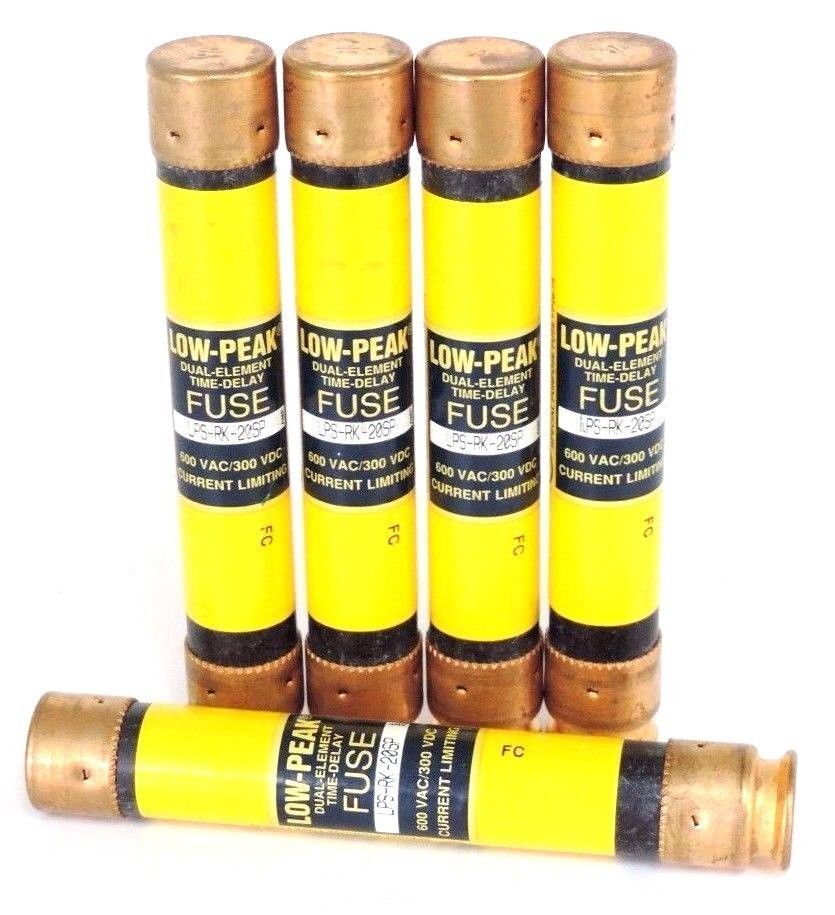 LOT OF 5 BUSSMANN LPS-RK-20SP LOW PEAK DUAL ELEMENT TIME DELAY FUSES
