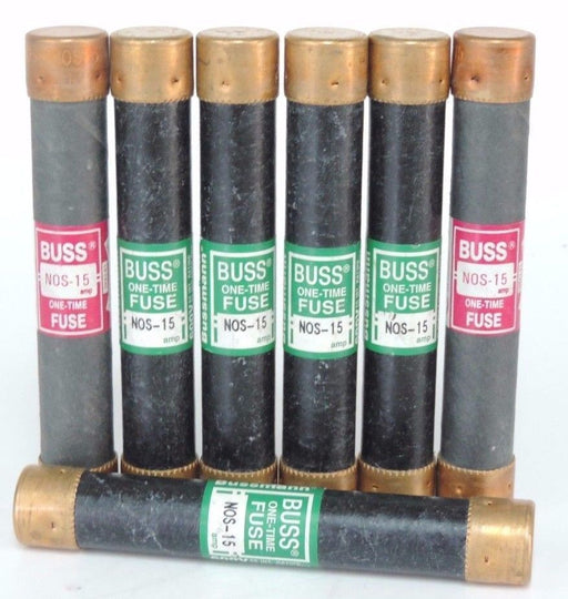 LOT OF 7 BUSSMANN FUSETRON NOS-15 FUSES 15AMP, NOS15