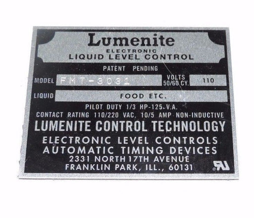 NEW LUMENITE FMT-3031 ELECTRONIC LEVEL CONTROL 110V