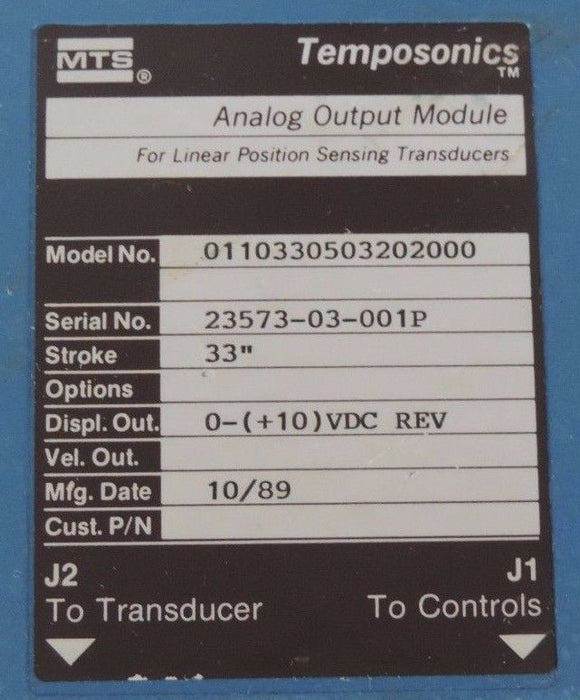 MTS TEMPOSONICS 0110330503202000 ANALOG OUTPUT MODULE 33" STROKE 23573-03-001P