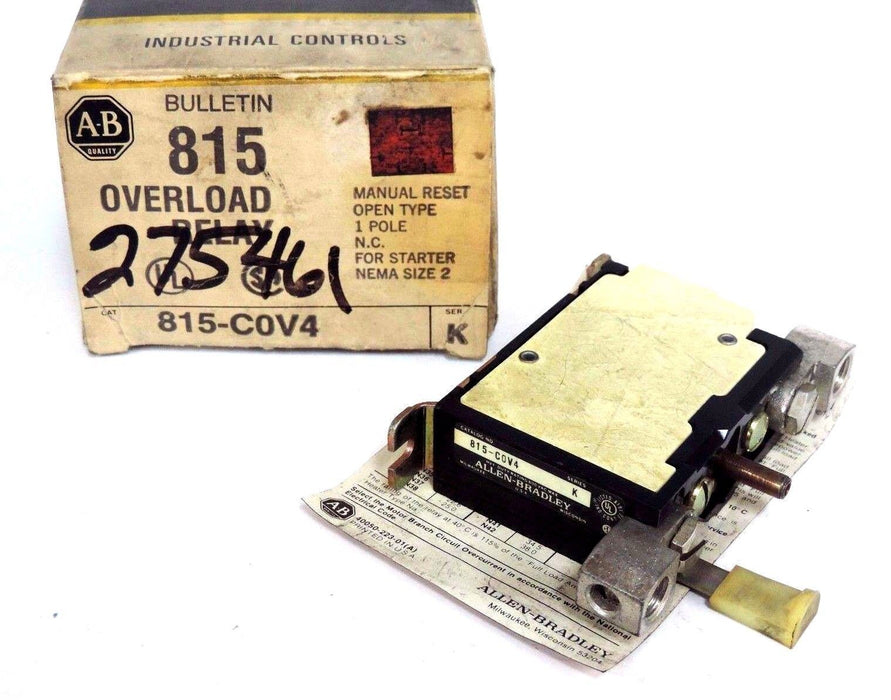 NIB ALLEN BRADLEY 815-C0V4 SER. K OVERLOAD RELAY NEMA SIZE 2, 1 POLE, 815C0V4