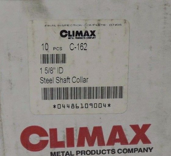 LOT OF 10 NIB CLIMAX C-162 STEEL SHAFT COLLARS 1-5/8" ID