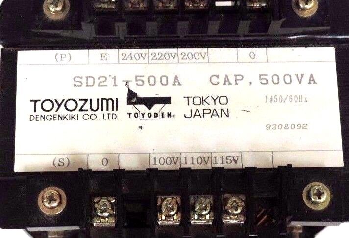 TOYOZUMI DENGENKIKI SD21-500A TRANSFORMER 500VA, 50/60HZ, SD21500A