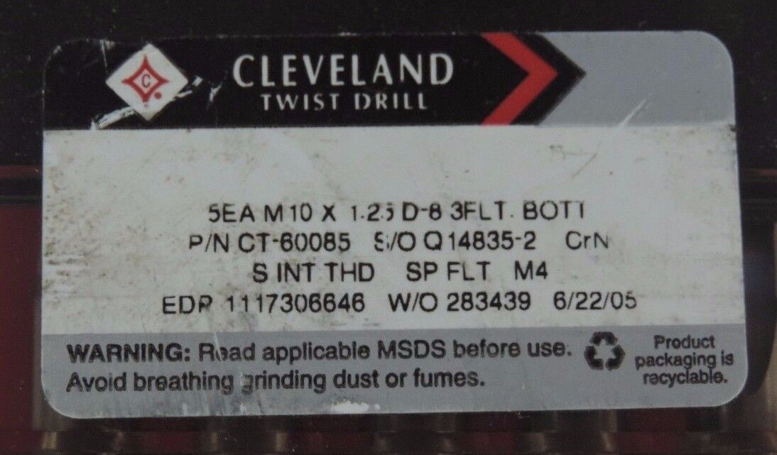 BOX OF 5 NEW CLEVELAND TWIST DRILL CT-60085 DRILL BITS M10 x 1.25