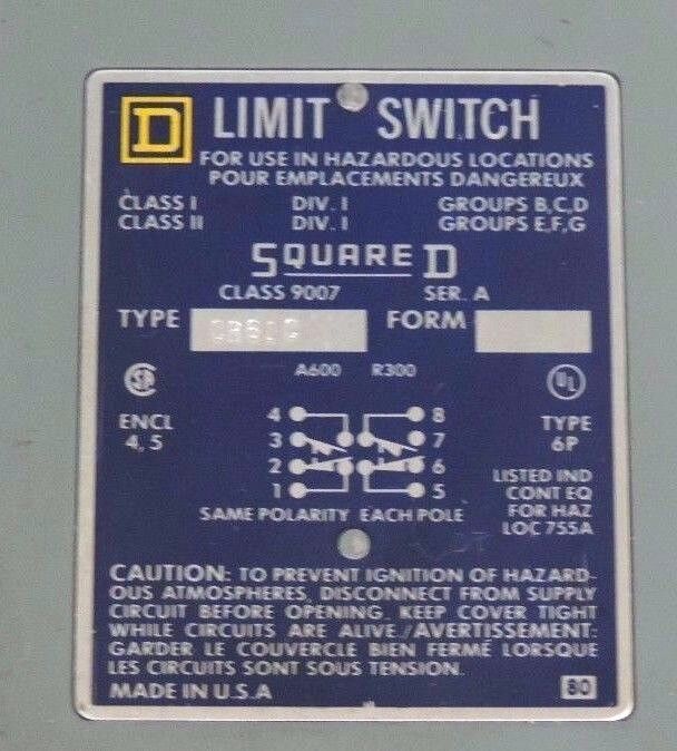 SQUARE D 9007-CR61C SER. A LIMIT SWITCH W/ 9007 CLASS SER. A HEAD, 9007CR61C