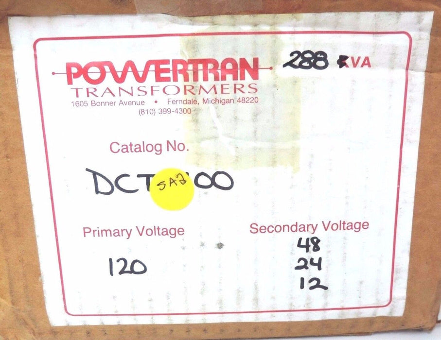 NIB POWERTRAN DCT-100 TRANSFORMER 288VA, PHASE 1, 50/60HZ, 120V H1-H2, DCT100