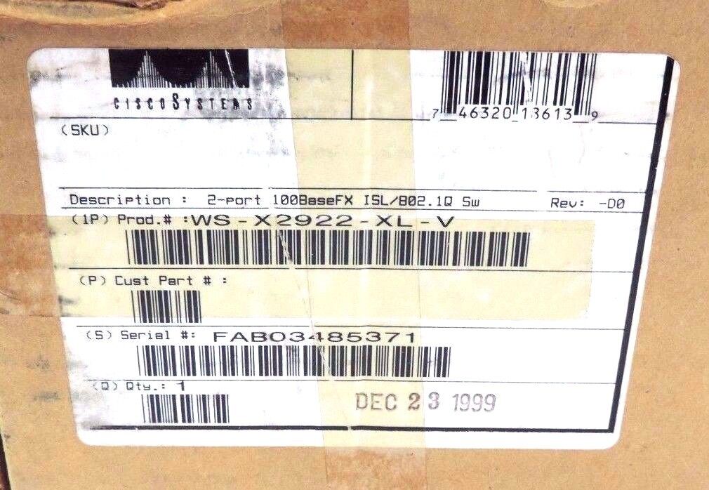 NIB CISCO WS-X2922-XL-V 2-PORT MODULE, 800-04281-02, REV. A0, WSX2922XLV
