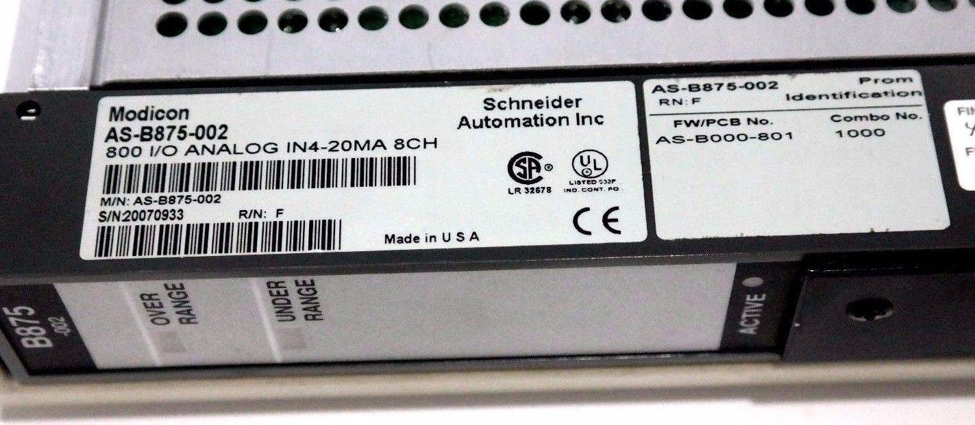 MODICON AS-B875-002 ANALOG INPUT W/ AS-B000-801 PROM 4-20MA 1-5V ASB875002