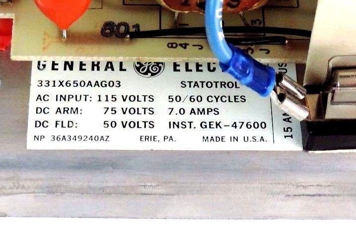 NEW GENERAL ELECTRIC 331X650AAG03 CONTROL MODULE 115VAC, 75VDC, 7.0AMPS