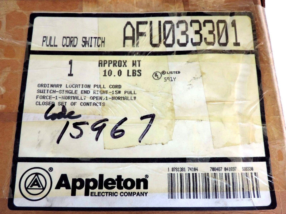 NIB APPLETON AFU0333-01 PULL CORD SWITCH AFUO333-01, AFU033301