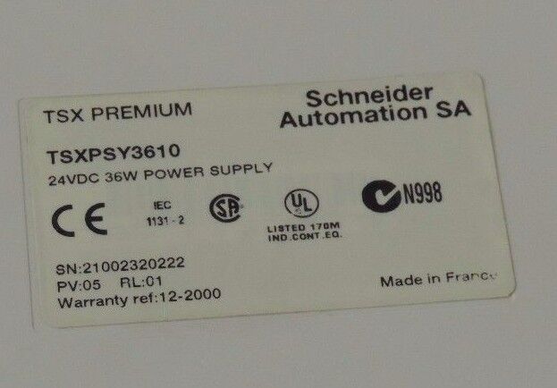 MODICON TSX TSXPSY3610 PREMIUM POWER SUPPLY MODULE 24VDC, 36WATT