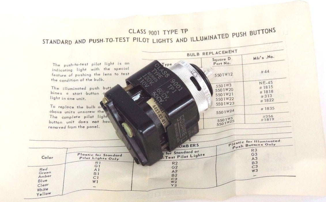 NIB SQUARE D 9001-TP1 PILOT LIGHT ASSY. 9001TP1 SER. A