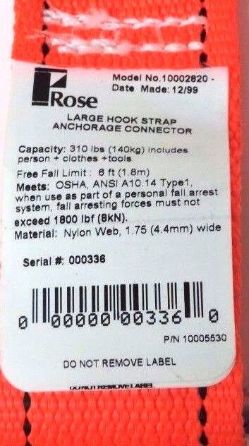 NEW ROSE 10002820 LARGE HOOK & STRAP ANCHORAGE CONNECTOR