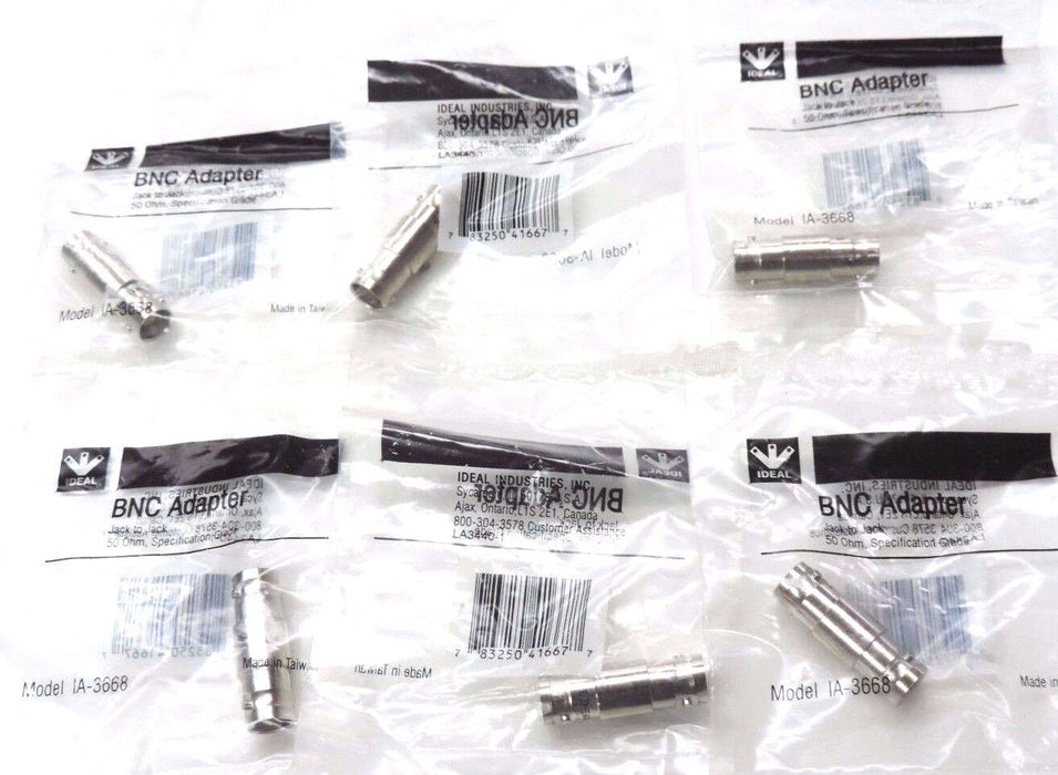LOT OF 6 NEW IDEAL IA-3668 BNC ADAPTER JACK TO JACK 50 OHM