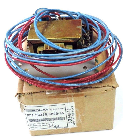 NIB SOLA 081-00230-0200-05 DC POWER SUPPLY 08100230020005 120VAC, 47-63HZ, 0.43A