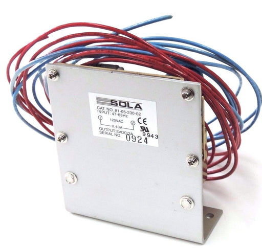 NIB SOLA 081-00230-0200-05 DC POWER SUPPLY 08100230020005 120VAC, 47-63HZ, 0.43A