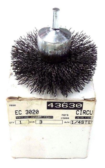 NIB MARYLAND AND BRUSH CO. EC 3020 CIRCULAR END BRUSH 3'' DIA., 1/4'' STEM 43630