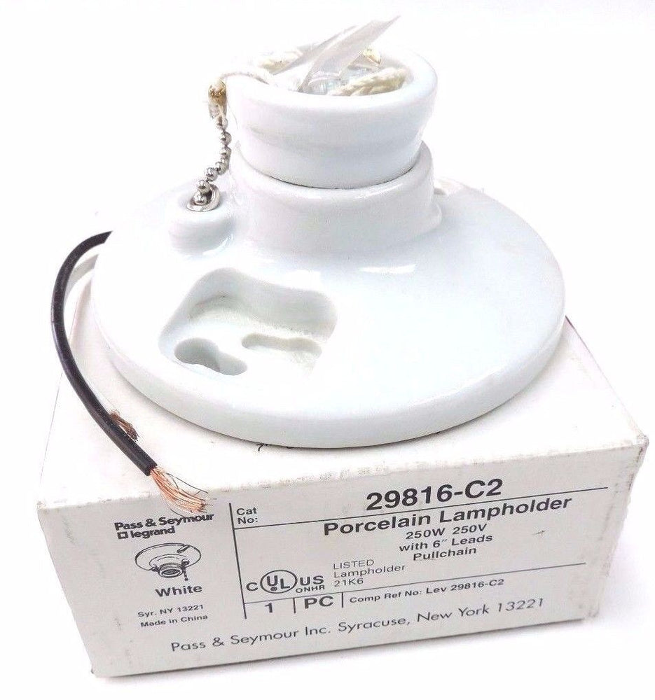 NIB PASS $ SEYMOUR LEGRAND 29816-C2 PORCELAIN LAMPHOLDER 250W, 250V W/ 6'' LEADS