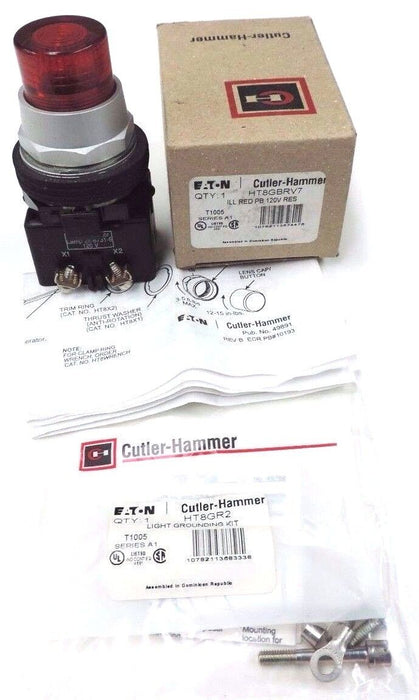 NIB CUTLER-HAMMER HT8GBRV7 ILL RED PUSHBUTTON 120V RES SER. A1 W/ HT8GR2