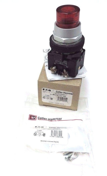 NIB CUTLER-HAMMER HT8GBRV7 ILL RED PUSHBUTTON 120V RES SER. A1 W/ HT8GR2
