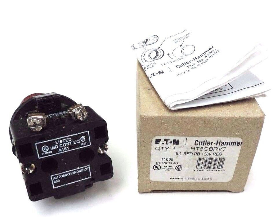 NIB CUTLER-HAMMER HT8GBRV7 ILL RED PUSHBUTTON 120V RES SER. A1 W/ HT8GR2