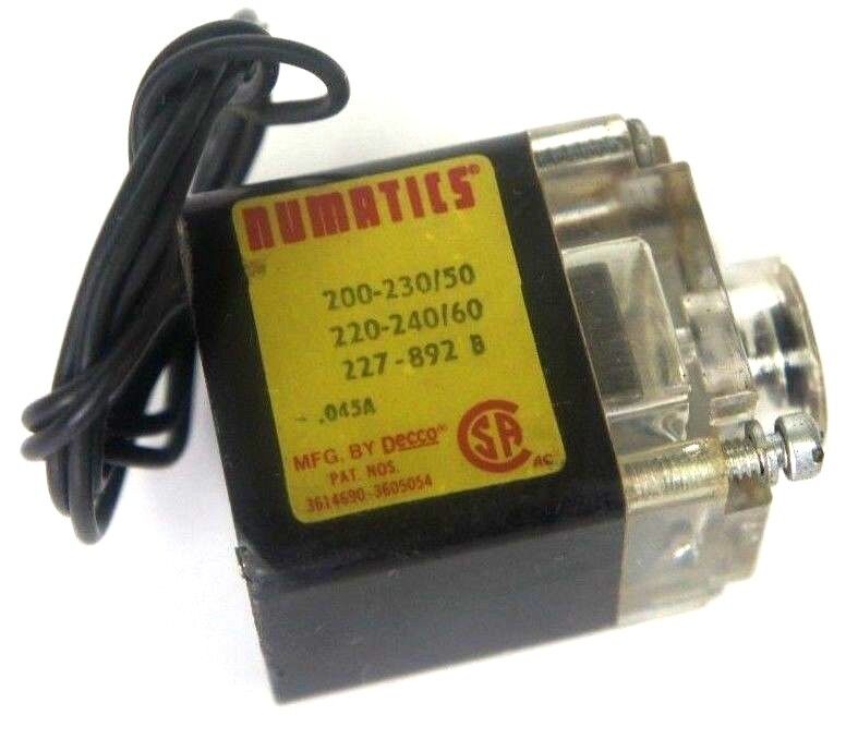 NUMATICS 227-892B SOLENOID COIL 200-240V, 50/60HZ, .045A, 227892B